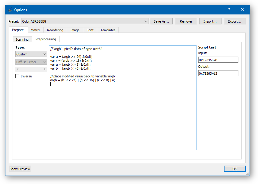 Prepare dialog - preprocessing